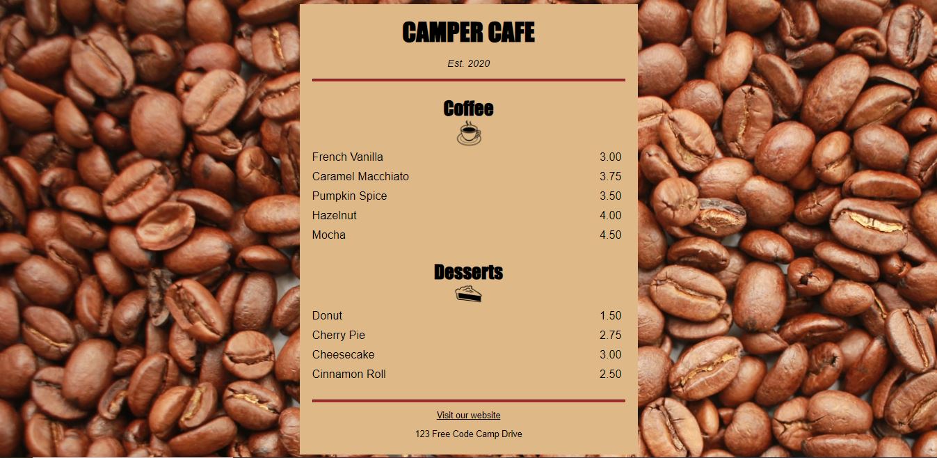 cafe menu